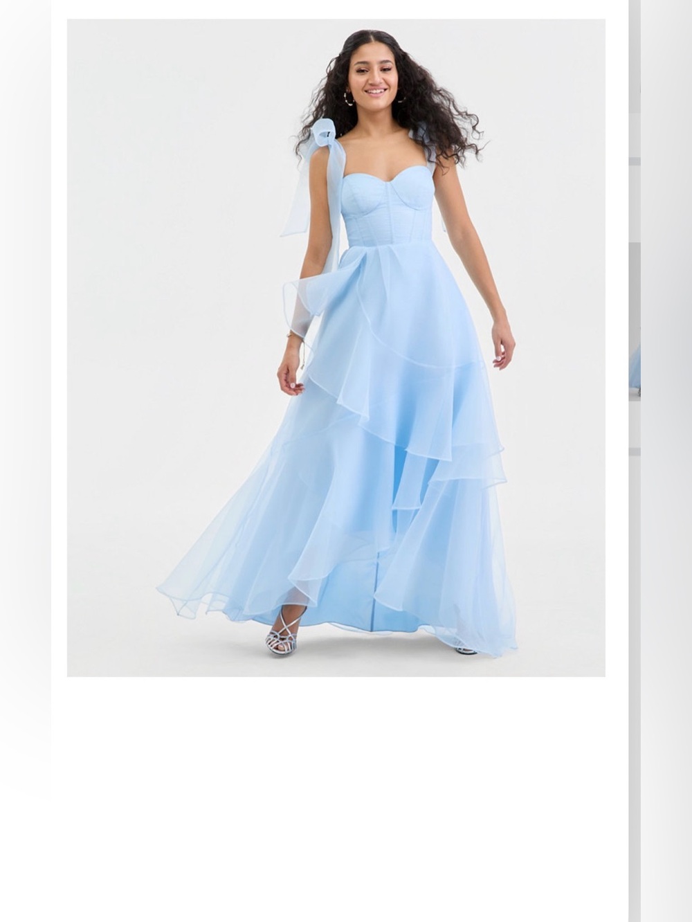 B Darlin 
Juniors Sweetheart Organza Gown with Corset Bodice and Tie Straps